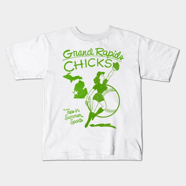 Defunct Grand Rapids Chicks Women's Baseball Team Kids T-Shirt by Defunctland